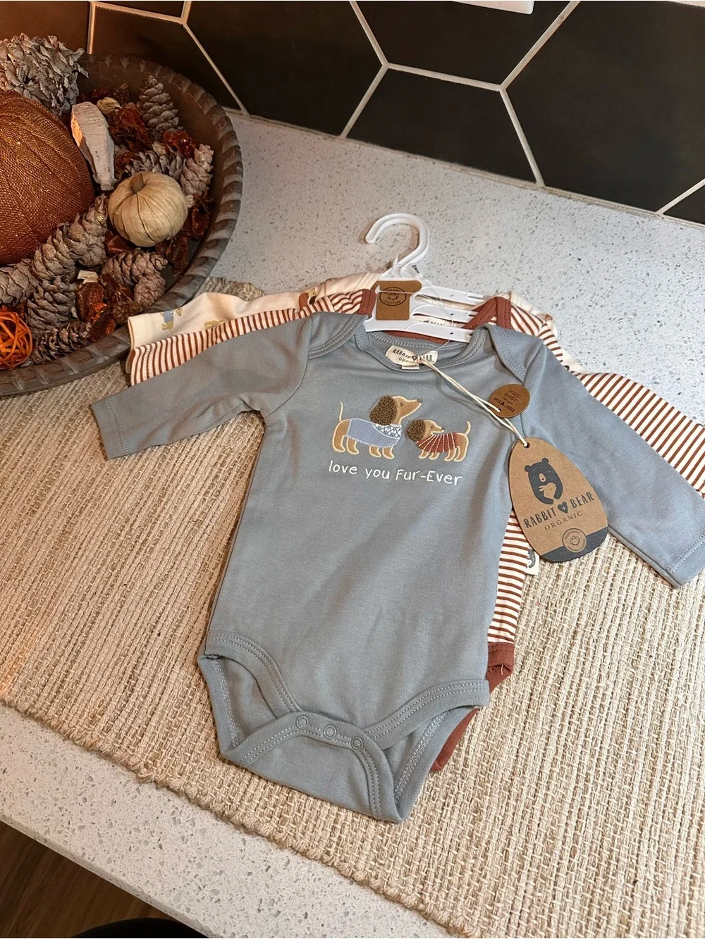 Rabbit & Bear Organic Blue 'Love You Fur-Ever Dachshund' Baby One-Piece